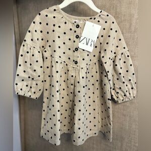 Zara Kids Beige and Black Polka Dot Dress
